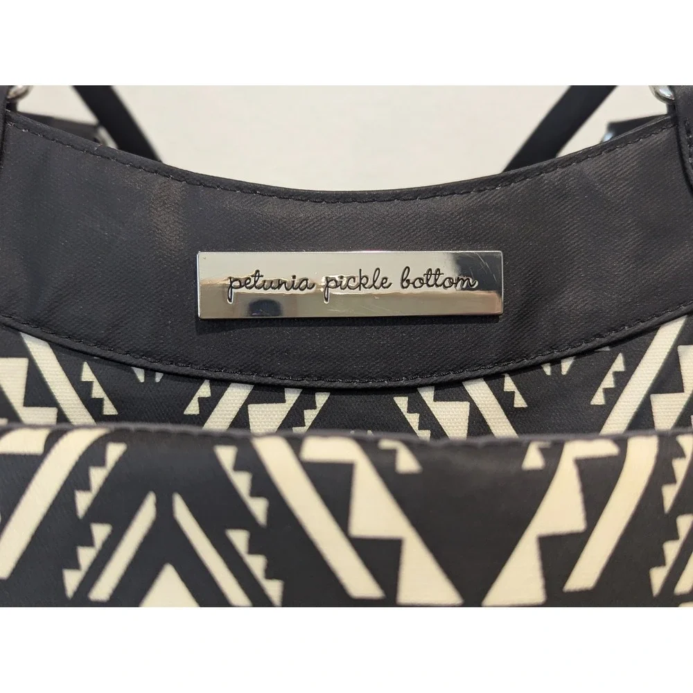 Petunia Pickle Bottom Downtown Tote Diaper Bag Black Cream Geometric Tribal